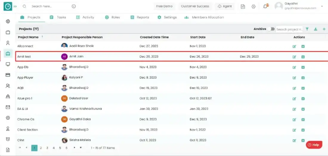 projects settings